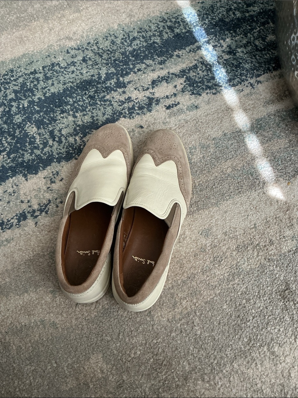 Paul Smith Cream and Taupe Slip-On Brogue Loafers
